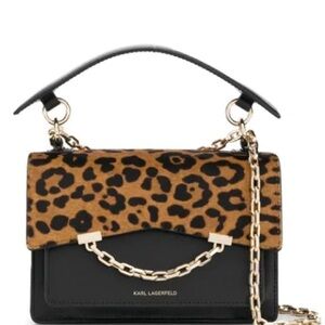 Karl Lagerfeld Black and Leopard Crossbody Bag